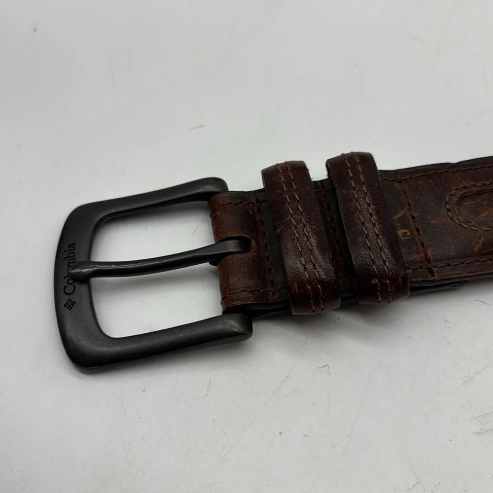Columbia Classic Brown Leather Belt with Dark Grey Finish Buckle Size 34/85
